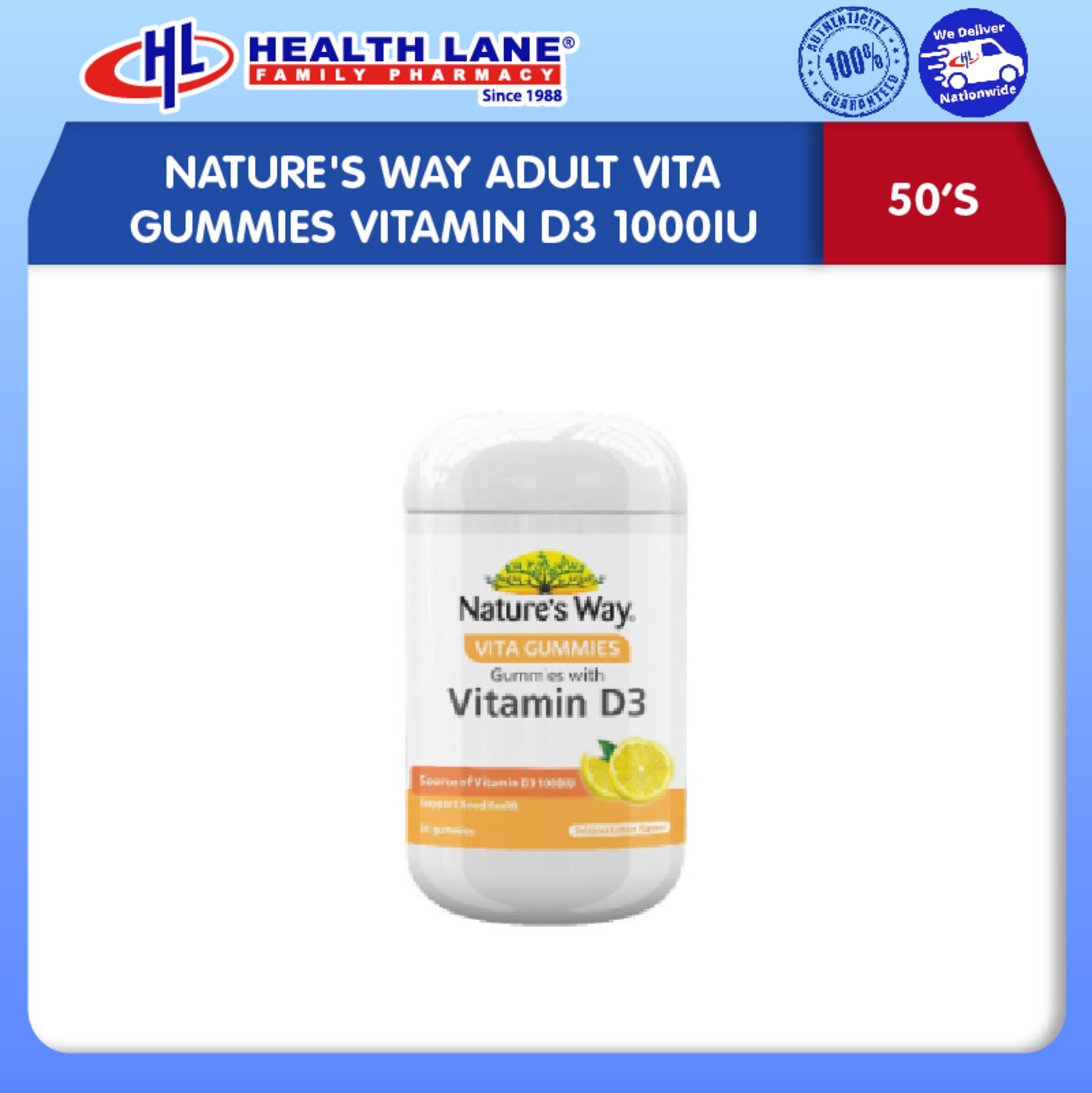 NATURE'S WAY ADULT VITA GUMMIES VITAMIN D3 1000IU 50'S